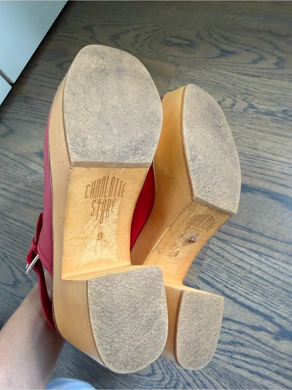 Charlotte Stone Women’s Red Leather Slingback Clog Heels size 9, like new.